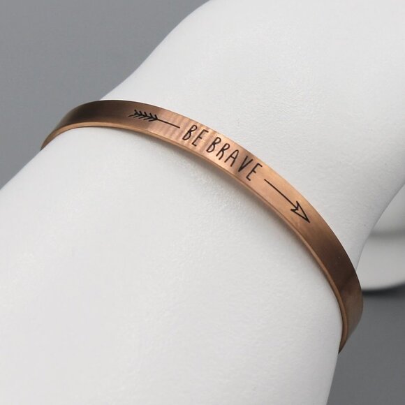 Jewelry bracelet bangle cuff Be Brave thin rose gold tone minimalist new - Picture 1 of 7